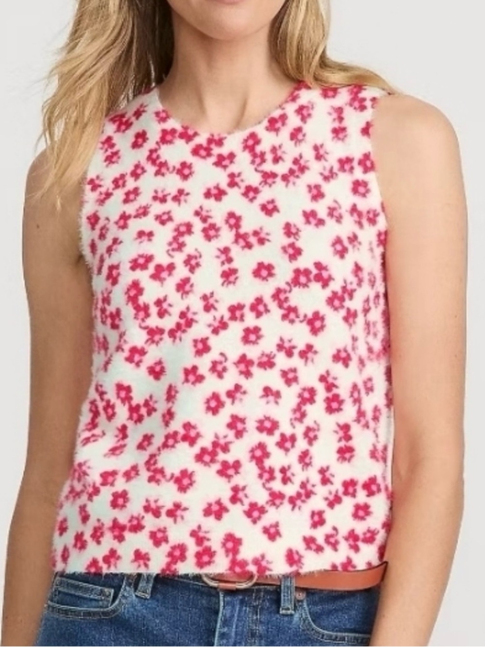 Women's Fine Gauge Eyelash Printed Sleeveless Top